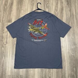 Vtg 90s Anvil Boeing B-17G Flying Fortress T-Shirt Blue Gray XL Made In USA
